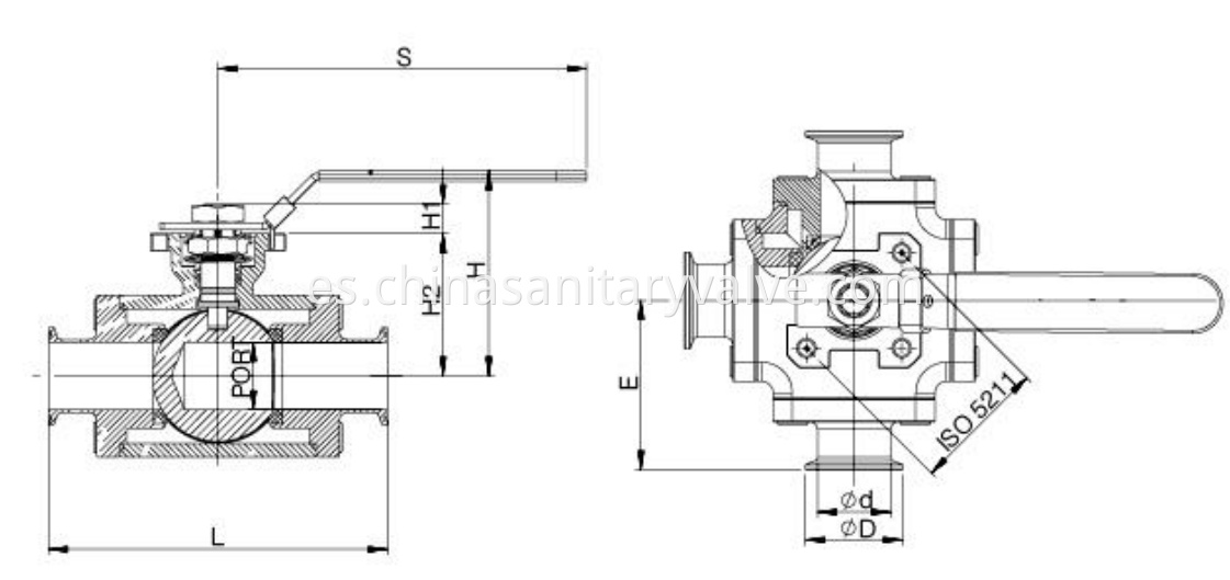 sanitary square three way ball valve3